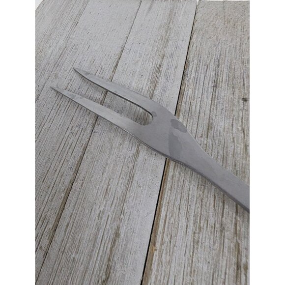 Vintage Pyramid #2 Stainless Steel 11 3/4" Meat Fork Red Brown Handle - Picture 5 of 7